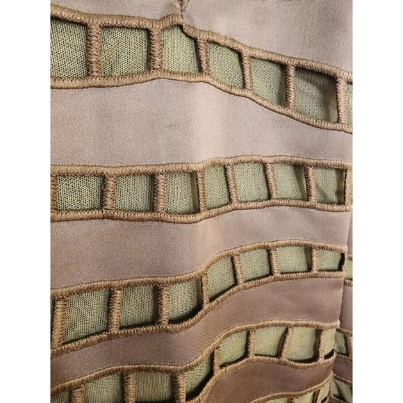 Size 6 AKRIS Caramel Gold Brown V-Neck Dress Textured Stripes 100% Silk $3990 - Picture 5 of 9